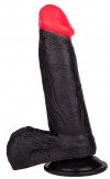 Чёрный фаллоимитатор с красной головкой - 18,5 см. фото 1 — pink-kiss