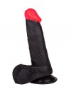 Чёрный фаллоимитатор с красной головкой - 18,5 см. фото 2 — pink-kiss