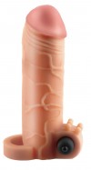 Телесная вибронасадка с кольцом  Vibrating Real Feel 1 Extension - 14 см. фото 2 — pink-kiss