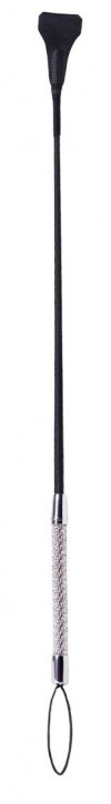 Чёрный стек с треугольным кожаным шлепком - 65 см. фото 1 — pink-kiss