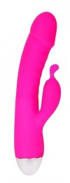 Розовый вибромассажер с отростком для стимуляции клитора - 22 см. фото 1 — pink-kiss