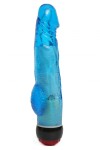 Голубой вибратор-реалистик с мошонкой и подсветкой - 21,5 см. фото 1 — pink-kiss