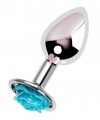 Серебристая анальная пробка с голубой розочкой - 8 см. фото 1 — pink-kiss