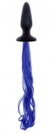Чёрная анальная пробка с синим хвостом Unicorn Tails Blue фото 1 — pink-kiss