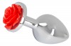 Серебристая втулка с красной розочкой в основании - 9 см. фото 1 — pink-kiss