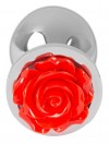 Серебристая втулка с красной розочкой в основании - 9 см. фото 2 — pink-kiss