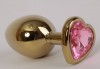 Золотистая анальная пробка с розовым стразиком-сердечком - 7,5 см. фото 2 — pink-kiss