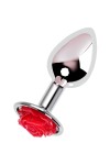 Серебристая анальная втулка с красной розочкой - 8 см. фото 4 — pink-kiss