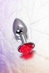 Серебристая анальная втулка с красной розочкой - 8 см. фото 8 — pink-kiss