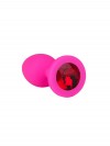Розовая силиконовая анальная втулка с красным кристаллом - 7,3 см. фото 6 — pink-kiss