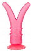 Розовый стимулятор с раздвоенным кончиком - 16 см. фото 1 — pink-kiss