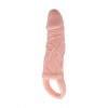 Телесная вибрирующая насадка на пенис с подхватом для мошонки - 17 см. фото 1 — pink-kiss