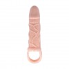 Телесная вибрирующая насадка на пенис с подхватом для мошонки - 17 см. фото 2 — pink-kiss
