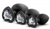 Набор из 3 черных пробок с прозрачным кристаллом-сердечком Bling Plugs Training Kit фото 1 — pink-kiss