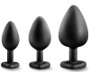 Набор из 3 черных пробок с прозрачным кристаллом-сердечком Bling Plugs Training Kit фото 2 — pink-kiss