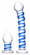 Набор из 2 стеклянных игрушек с синей спиралью Swirly Dildo & Buttplug Set фото 1 — pink-kiss