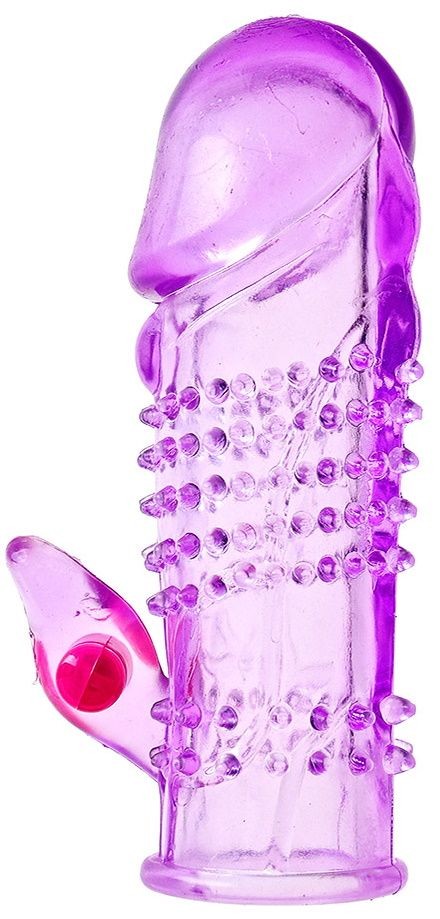 Фиолетовая насадка на фаллос с вибрацией и стимулятором клитора - 10 см. фото 1 — pink-kiss
