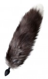 Черная силиконовая анальная втулка с хвостом чернобурой лисы - размер S фото 1 — pink-kiss
