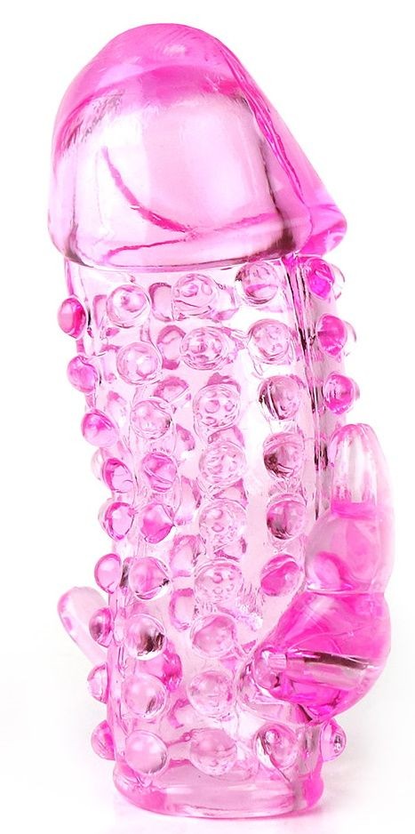 Розовая насадка со стимуляторами ануса и клитора - 12,5 см. фото 1 — pink-kiss