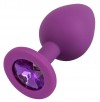 Фиолетовая анальная пробка с кристаллом - 8 см. фото 1 — pink-kiss
