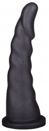 Женский страпон с чёрной насадкой и вагинальной пробкой - 17,5 см. фото 1 — pink-kiss