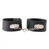 Черные гладкие наручники с металлическими вставками фото 3 — pink-kiss