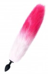 Черная анальная втулка с бело-розовым хвостиком - размер S фото 1 — pink-kiss