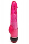 Малиновый вибратор-реалистик с мошонкой и подсветкой - 21,5 см. фото 1 — pink-kiss