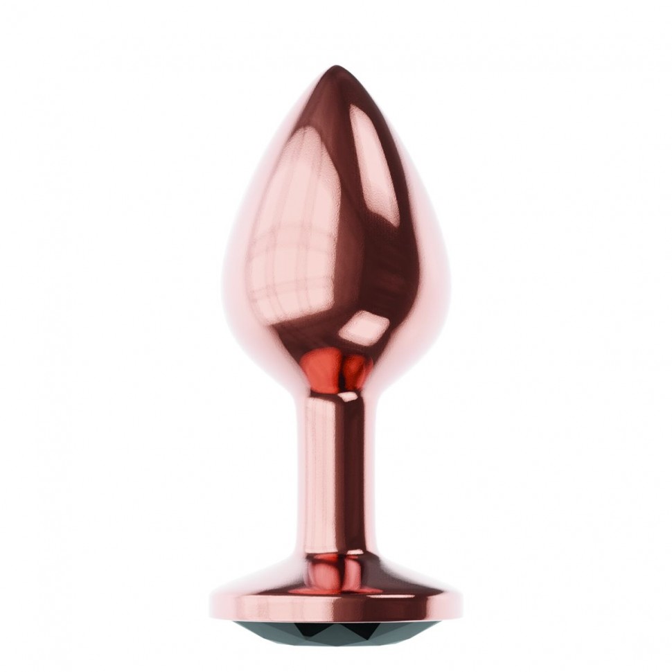 Пробка цвета розового золота с черным кристаллом Diamond Jet Shine L - 8,3 см. фото 1 — pink-kiss