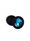 Чёрная анальная втулка с голубым кристаллом - 7,3 см. фото 4 — pink-kiss