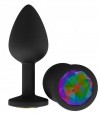 Чёрная анальная втулка с разноцветным кристаллом - 7,3 см.  фото 1 — pink-kiss