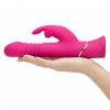 Розовый вибратор Thrusting Realistic Rechargeable Rabbit Vibrator с имитацией толчков - 22,8 см. фото 3 — pink-kiss