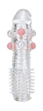 Прозрачная насадка на фаллос с закрытой головкой и шишечками фото 1 — pink-kiss