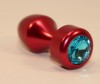 Красная анальная пробка с голубым кристаллом - 7,8 см. фото 1 — pink-kiss