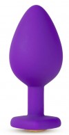 Фиолетовая анальная пробка Bling Plug Medium с золотистым стразом - 8,3 см. фото 1 — pink-kiss