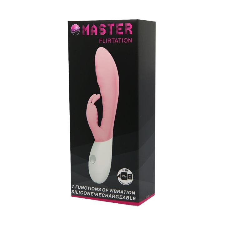 Розовый перезаряжаемый вибратор с клиторальным зайчиком Master Flirtation - 20 см. фото 1 — pink-kiss