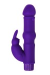 Фиолетовый вибратор с утолщением посередине и клиторальным зайчиком - 18 см. фото 3 — pink-kiss