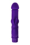 Фиолетовый вибратор с утолщением посередине и клиторальным зайчиком - 18 см. фото 4 — pink-kiss