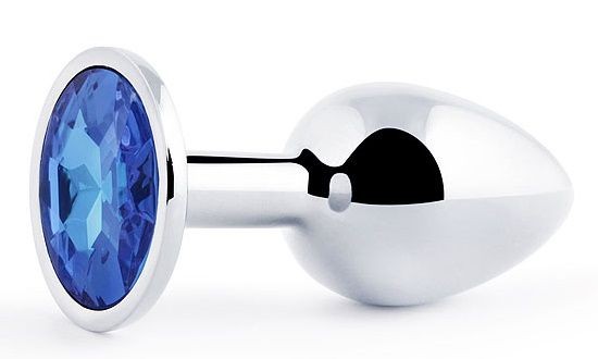 Анальное украшение SILVER PLUG SMALL с синим кристаллом - 7,2 см. фото 1 — pink-kiss