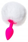 Розовая анальная втулка Sweet bunny с белым пушистым хвостиком фото 1 — pink-kiss