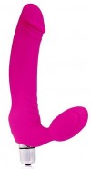 Розовый силиконовый безремневой страпон с вибрацией фото 1 — pink-kiss