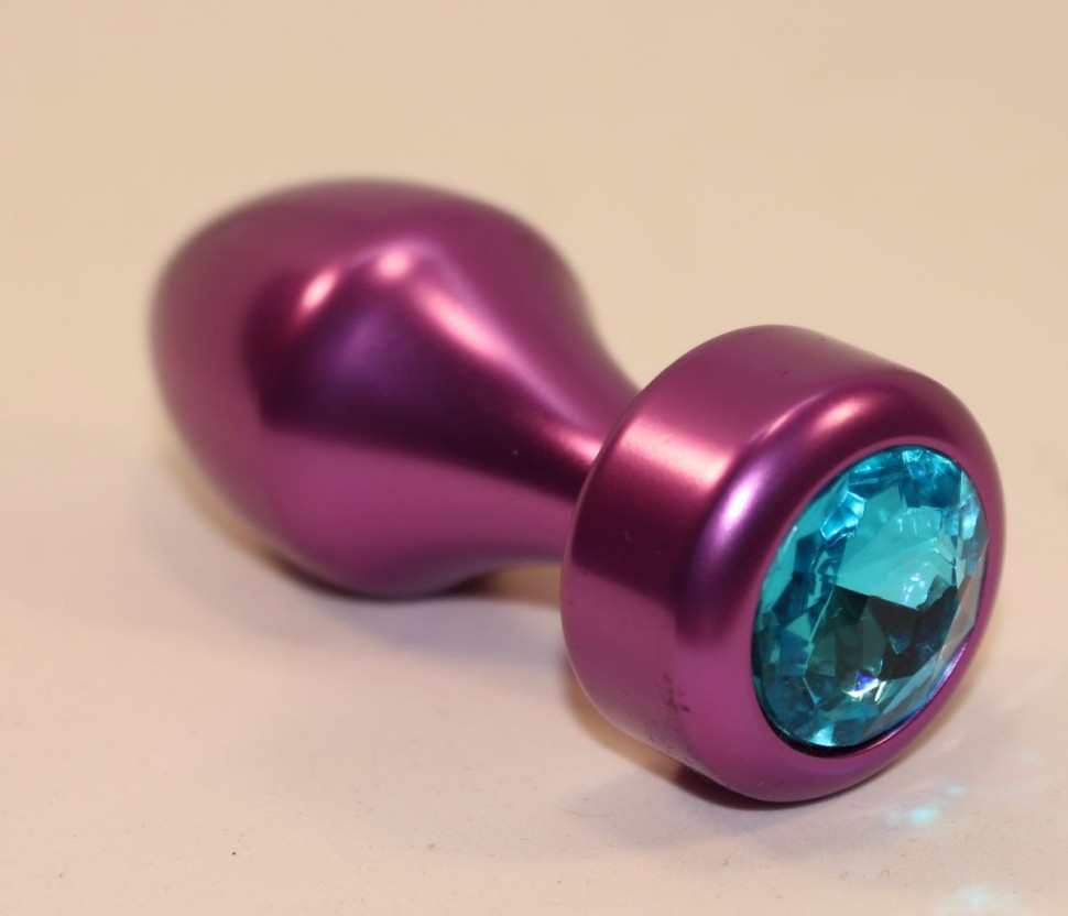Фиолетовая анальная пробка с голубым кристаллом - 7,8 см. фото 1 — pink-kiss