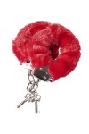 Красные меховые наручники с металлическим крепежом фото 1 — pink-kiss
