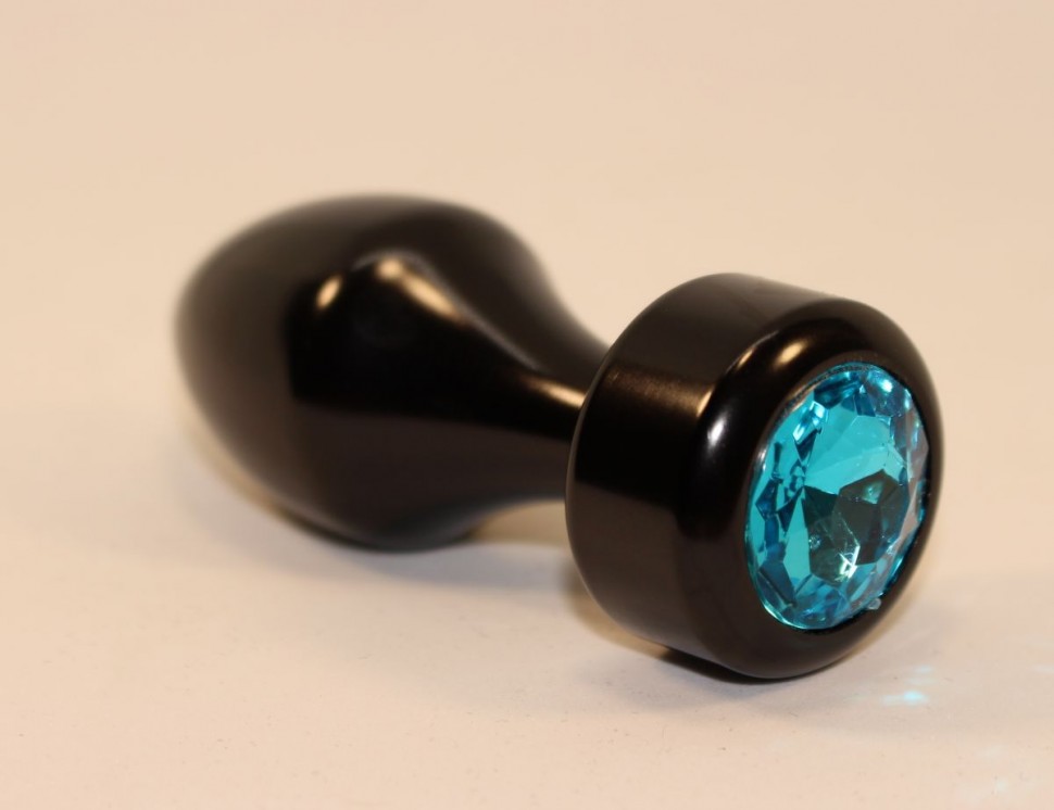 Чёрная анальная пробка с голубым кристаллом - 7,8 см. фото 1 — pink-kiss