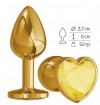 Золотистая анальная втулка с желтым кристаллом-сердечком - 7 см. фото 2 — pink-kiss