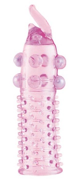 Гелевая розовая насадка с шариками, шипами и усиком - 11 см. фото 1 — pink-kiss