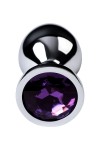 Серебристая коническая анальная пробка с фиолетовым кристаллом - 8 см. фото 4 — pink-kiss