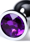 Серебристая коническая анальная пробка с фиолетовым кристаллом - 8 см. фото 8 — pink-kiss