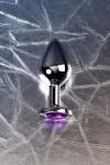 Серебристая коническая анальная пробка с фиолетовым кристаллом - 8 см. фото 9 — pink-kiss