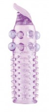 Гелевая фиолетовая насадка с шариками, шипами и усиком - 11 см. фото 1 — pink-kiss